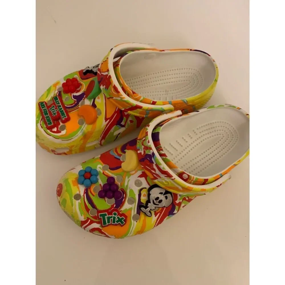 Crocs Colorful Trix Rubbit Slip On Clog Sandals Shoes with Fun Charms Size J 5/7